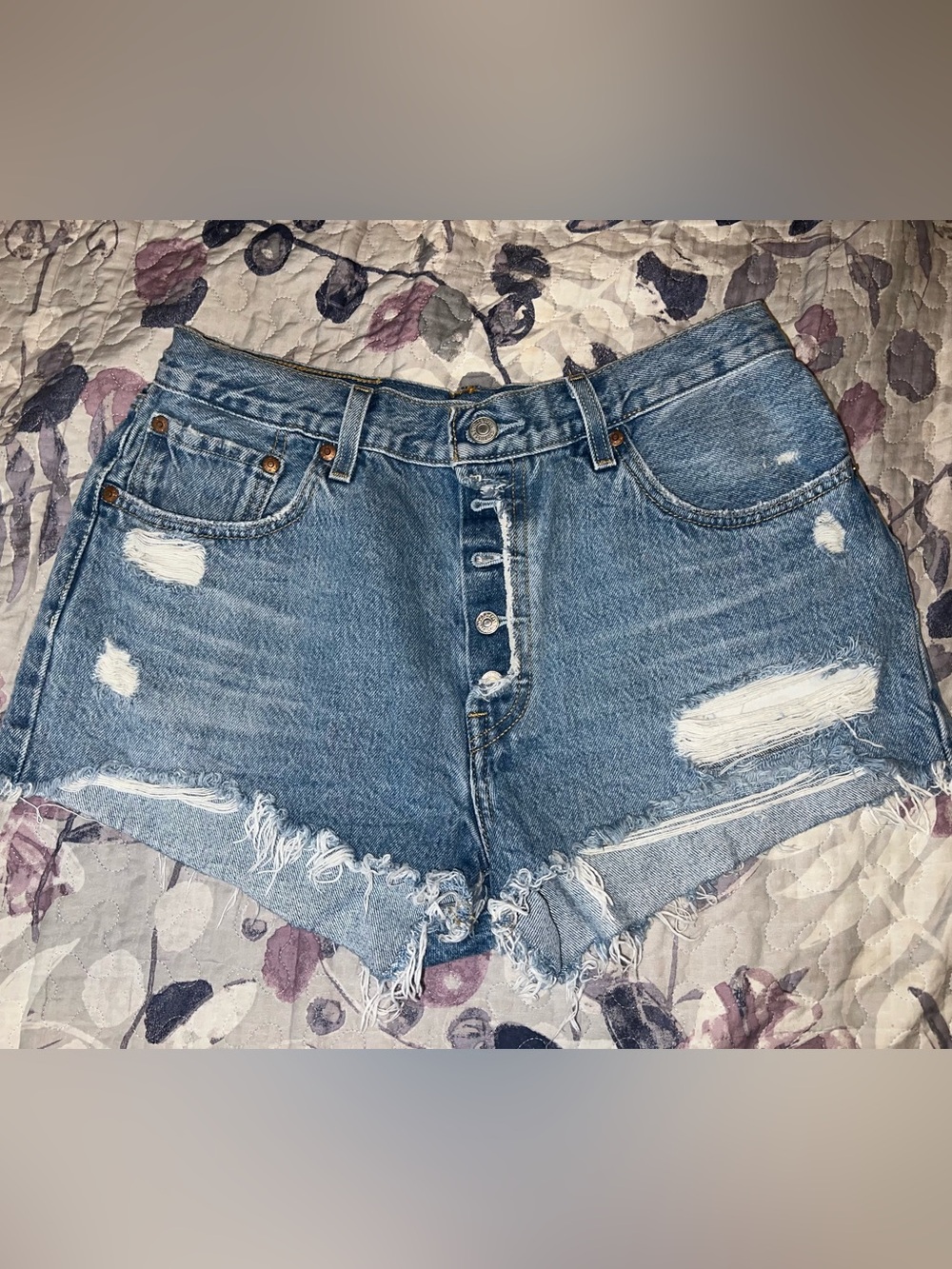 Levi's Light Blue Distressed High-Rise Jean Shorts